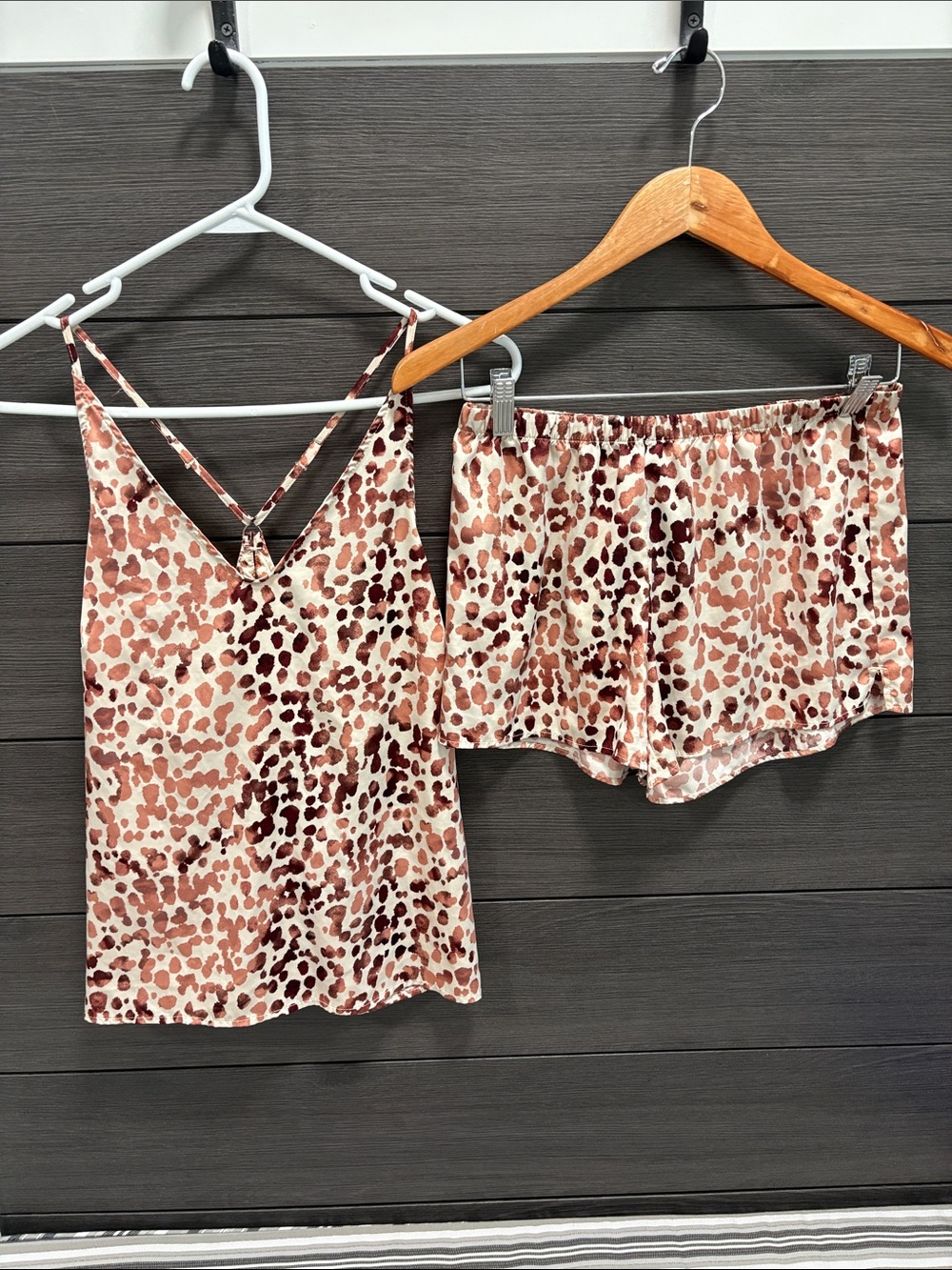 stars above Leopard Satin Cami & Shorts Set - Cream, Brown, Blush